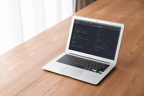 Software development programming on computer screen for modish application Stock Photos