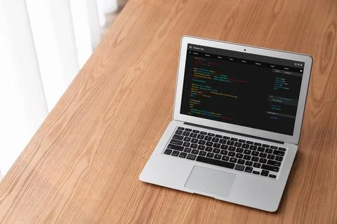 Software development programming on computer screen for modish application Stock Photos