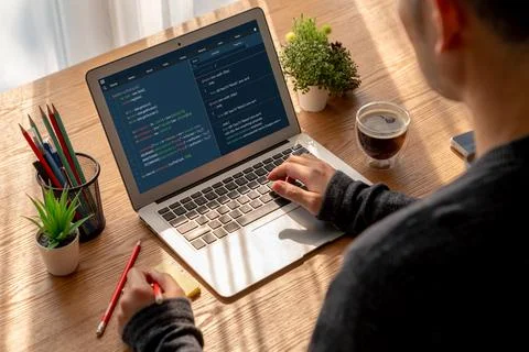 Software development programming on computer screen for modish application Foto stock