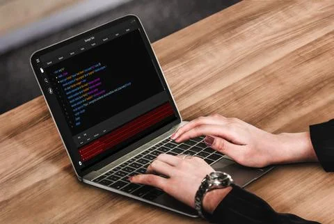 Software development programming on computer screen for modish application Stockfoto's