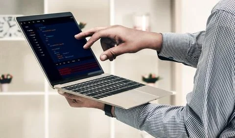 Software development programming on computer screen for modish application Foto stock