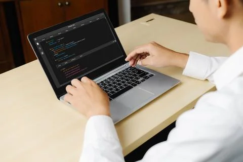 Software development programming on computer screen for modish application 스톡 사진