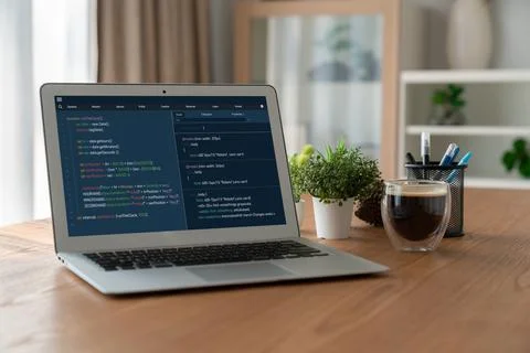 Software development programming on computer screen for modish application Stock Photos