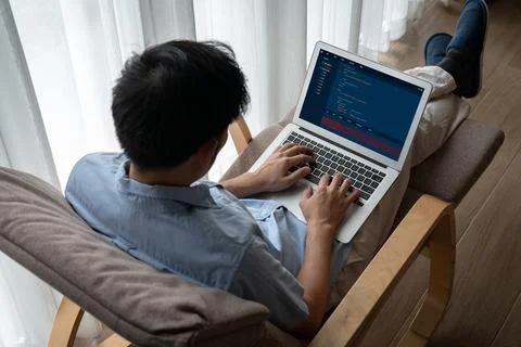 Software development programming on computer screen for modish application 스톡 사진