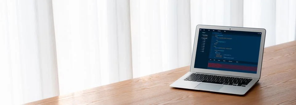 Software development programming on computer screen for modish application Stock Photos