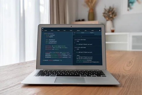 Software development programming on computer screen for modish application Fotos de archivo