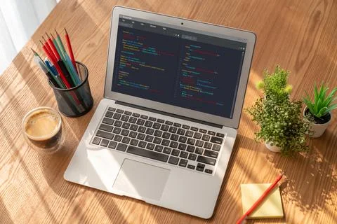 Software development programming on computer screen for modish application Foto stock