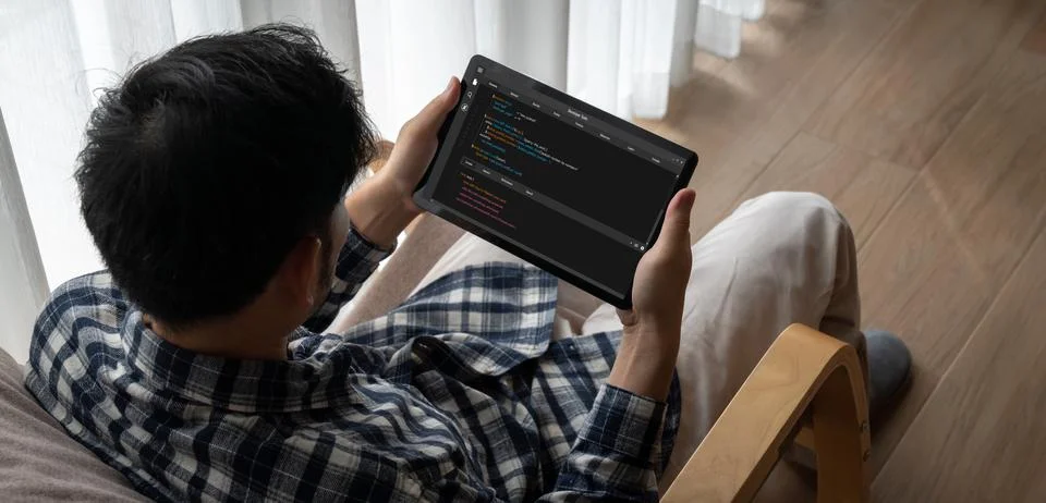 Software development programming on computer screen for modish application Photos