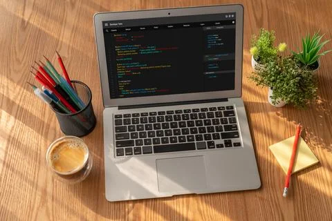 Software development programming on computer screen for modish application Stock Photos