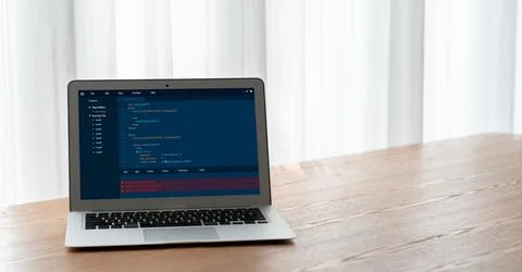 Software development programming on computer screen for modish application Foto stock