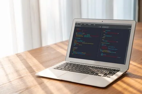 Software development programming on computer screen for modish application Fotos de archivo