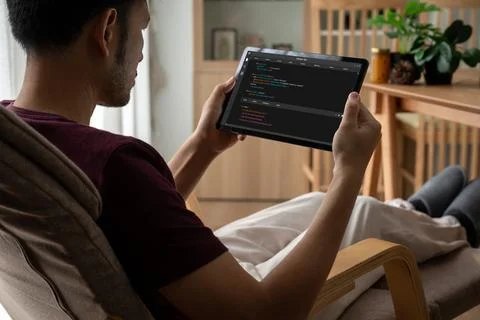 Software development programming on computer screen for modish application Stock Photos