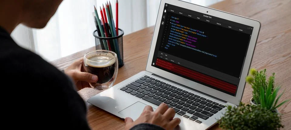 Software development programming on computer screen for modish application Photos