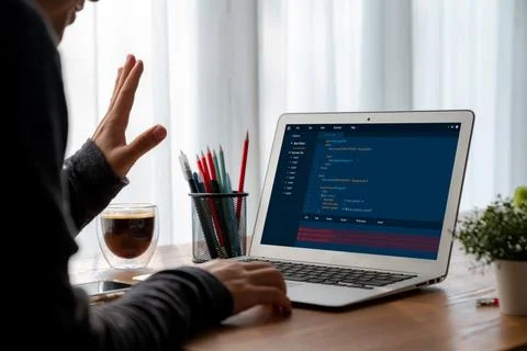 Software development programming on computer screen for modish application Stock Photos