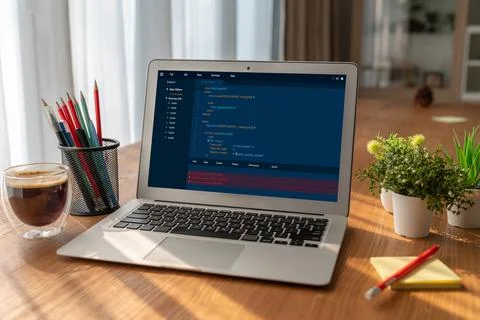 Software development programming on computer screen for modish application 스톡 사진