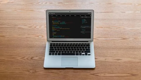 Software development programming on computer screen for modish application Stock Photos