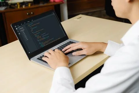 Software development programming on computer screen for modish application Foto stock