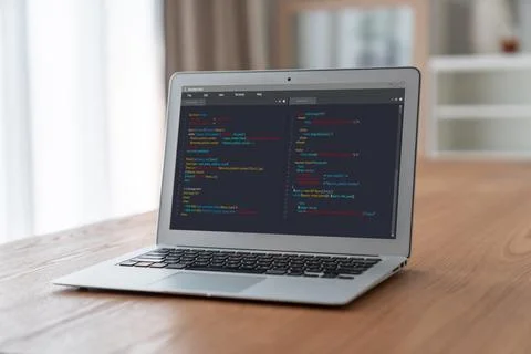 Software development programming on computer screen for modish application Stock Photos