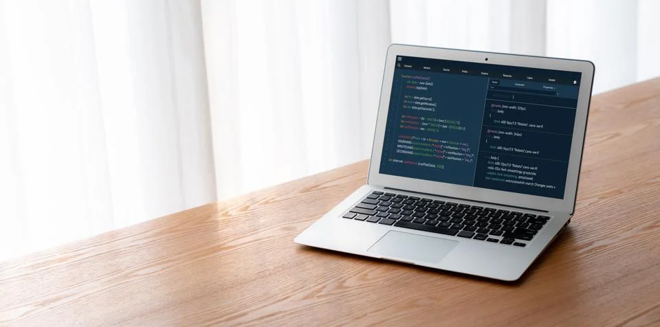 Software development programming on computer screen for modish application Fotos de archivo
