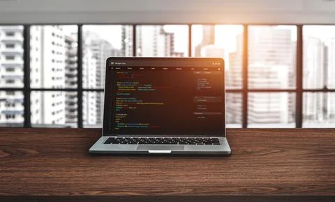 Software development programming on computer screen for modish application Stock Photos