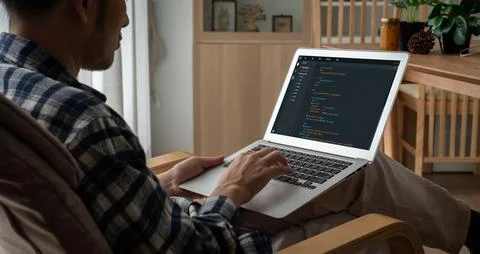 Software development programming on computer screen for modish application 스톡 사진