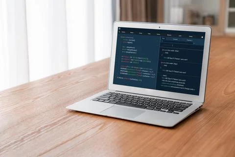 Software development programming on computer screen for modish application Stock Photos
