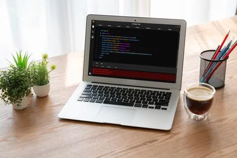 Software development programming on computer screen for modish application 스톡 사진