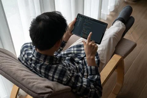 Software development programming on computer screen for modish application 스톡 사진