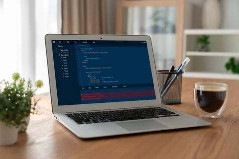 Software development programming on computer screen for modish application 스톡 사진