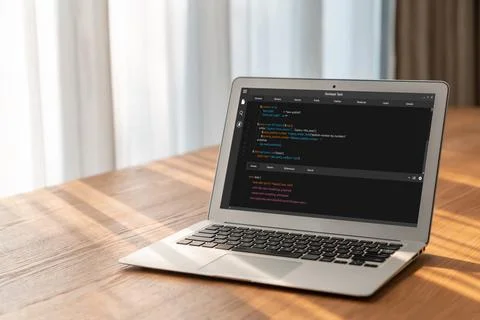 Software development programming on computer screen for modish application Foto stock