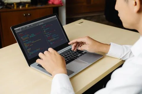 Software development programming on computer screen for modish application 스톡 사진