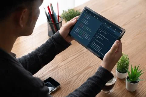 Software development programming on computer screen for modish application 写真素材