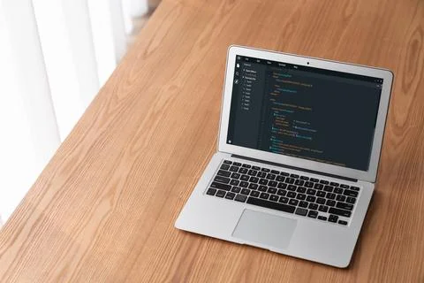 Software development programming on computer screen for modish application Foto stock