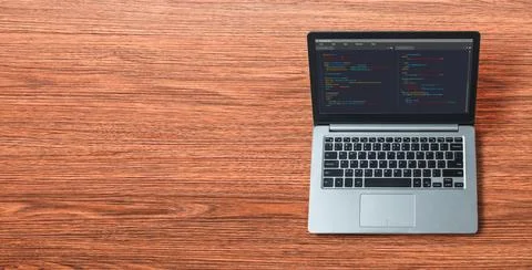 Software development programming on computer screen for modish application Stockfoto's