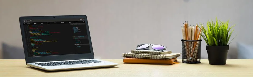 Software development programming on computer screen for modish application Stock Photos