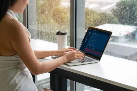 Software development programming on computer screen for modish application 스톡 사진