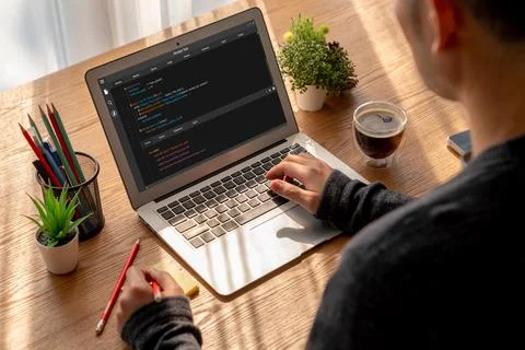 Software development programming on computer screen for modish application 写真素材
