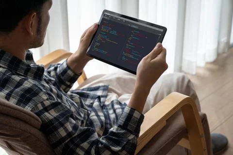 Software development programming on computer screen for modish application 스톡 사진
