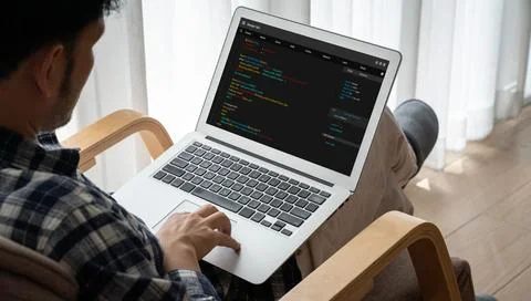 Software development programming on computer screen for modish application Foto stock