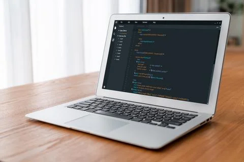 Software development programming on computer screen for modish application Fotos Stock