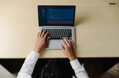 Software development programming on computer screen for modish application Stockfoto's
