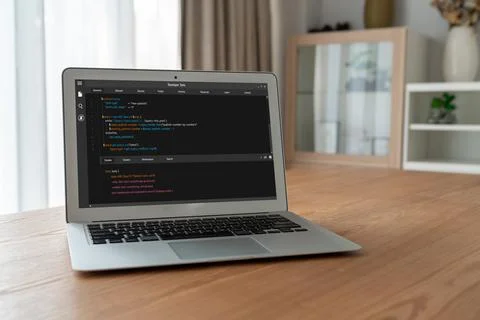 Software development programming on computer screen for modish application Stock Photos
