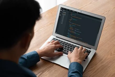Software development programming on computer screen for modish application Fotos de archivo
