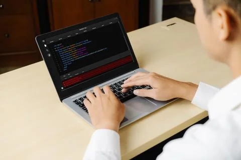 Software development programming on computer screen for modish application Stock Photos