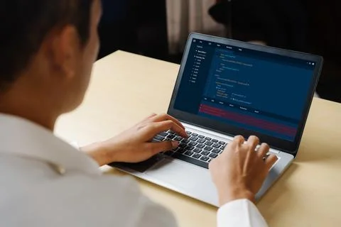 Software development programming on computer screen for modish application Stock Photos