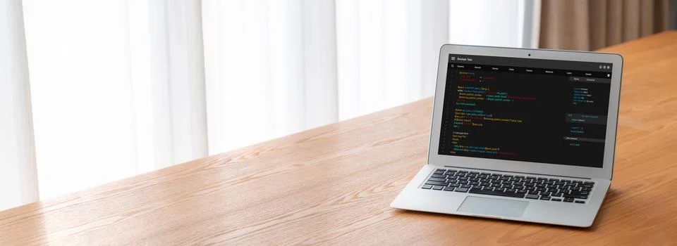 Software development programming on computer screen for modish application Stock Photos