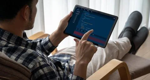 Software development programming on computer screen for modish application Foto stock