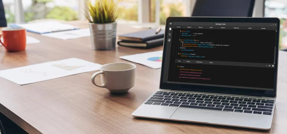 Software development programming on computer screen for modish application Foto stock