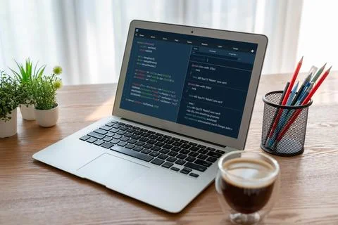 Software development programming on computer screen for modish application Photos