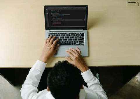 Software development programming on computer screen for modish application 스톡 사진